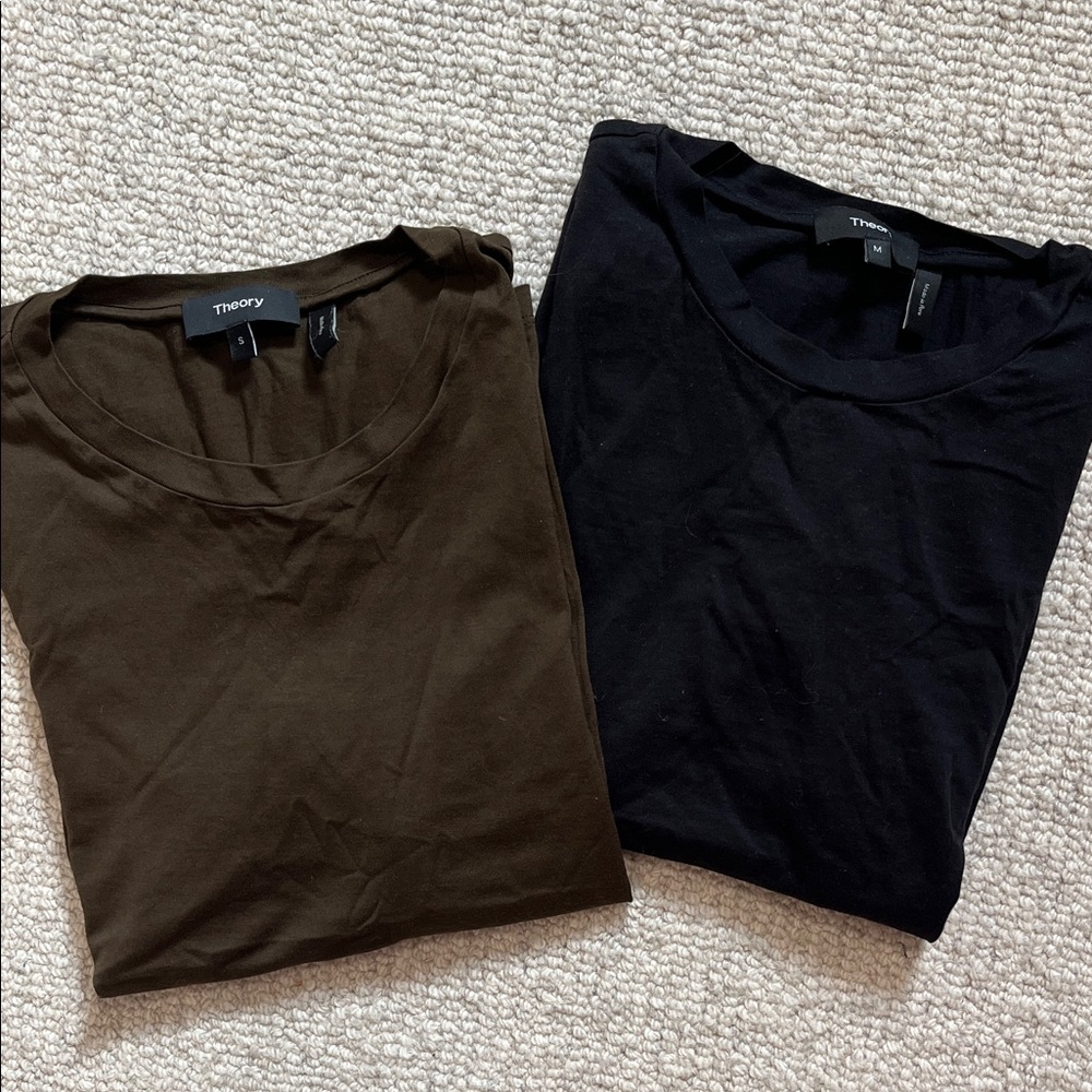 Theory Women’s Short Sleeve Tiny Tees in Black (M) and Olive (S)